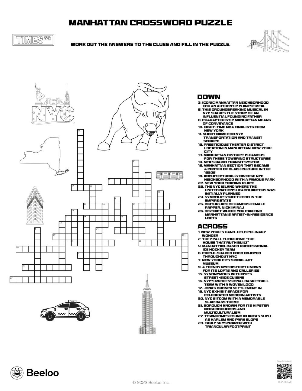 New York City themed Crossword Puzzles Beeloo Printable Crafts And Activities For Kids