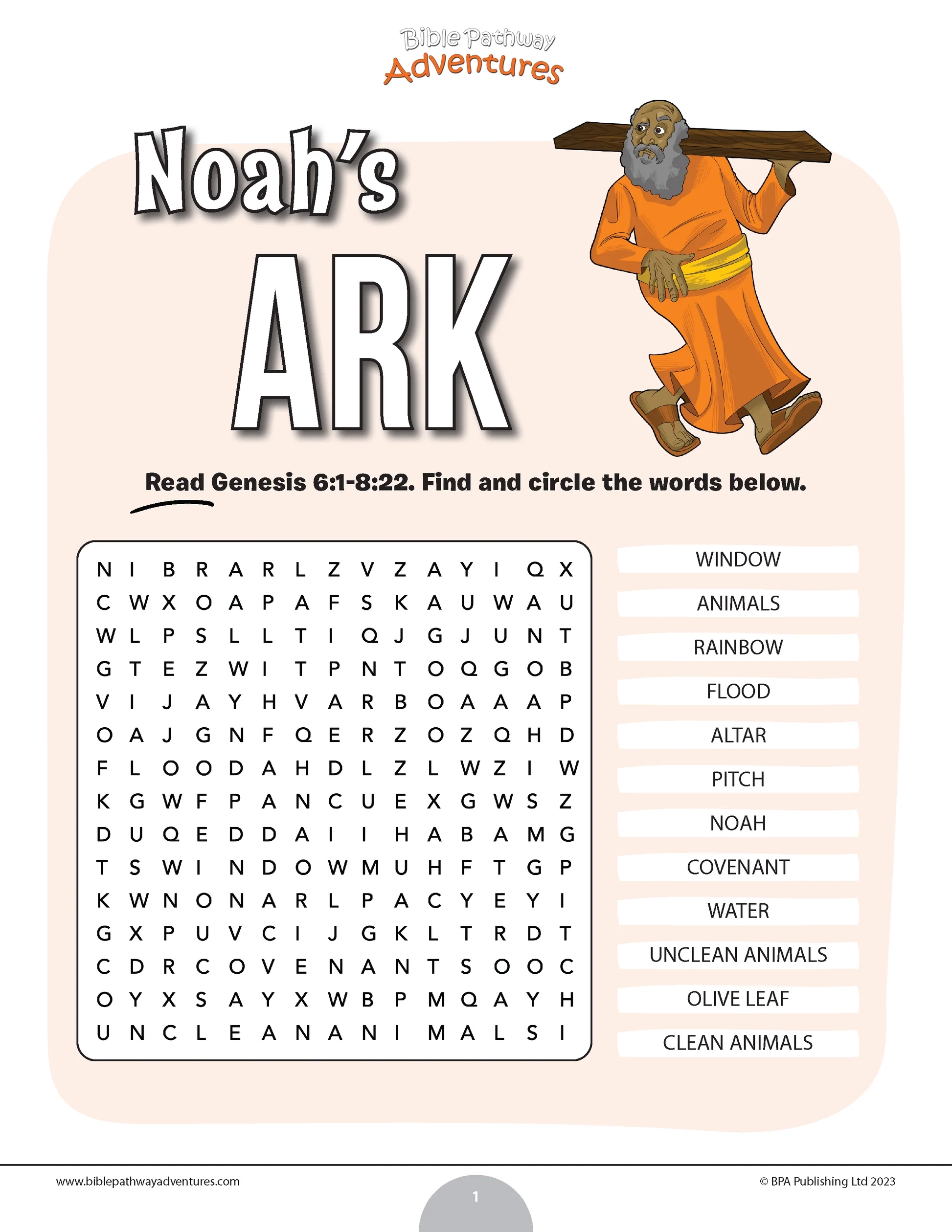Noah s Ark Bible Word Search PDF Bible Pathway Adventures