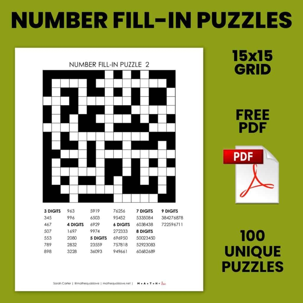 Number Fill In Puzzle Collection Math Love