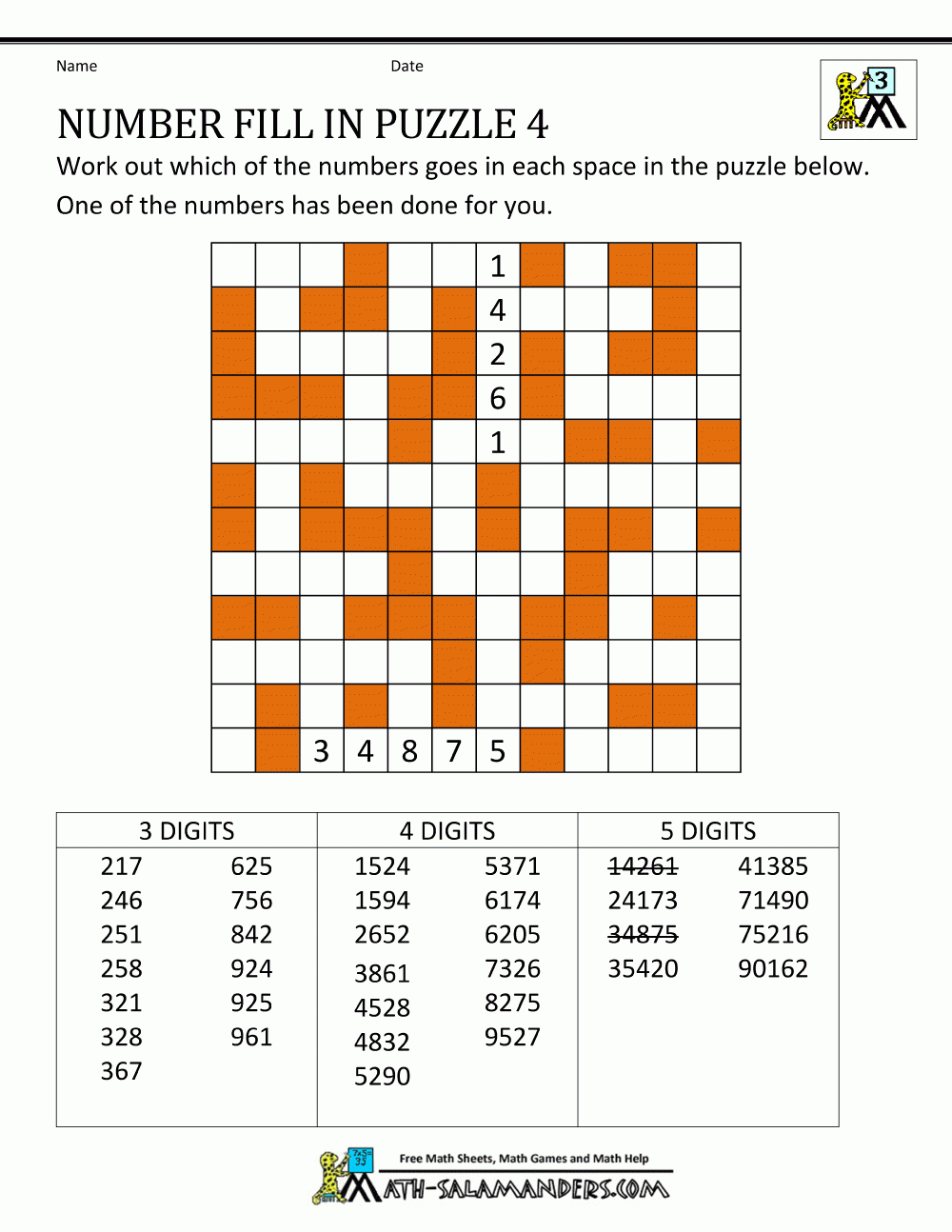 Number Fill In Puzzles Worksheets Library