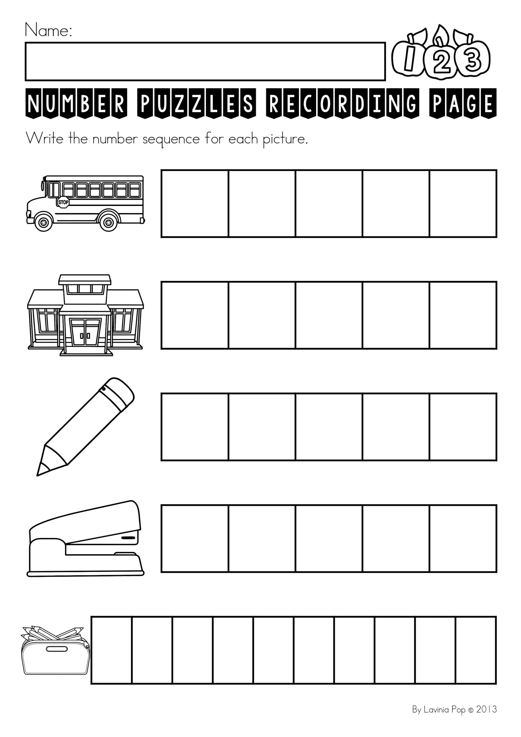 Number Puzzles 1 10 Printable Activity School Theme