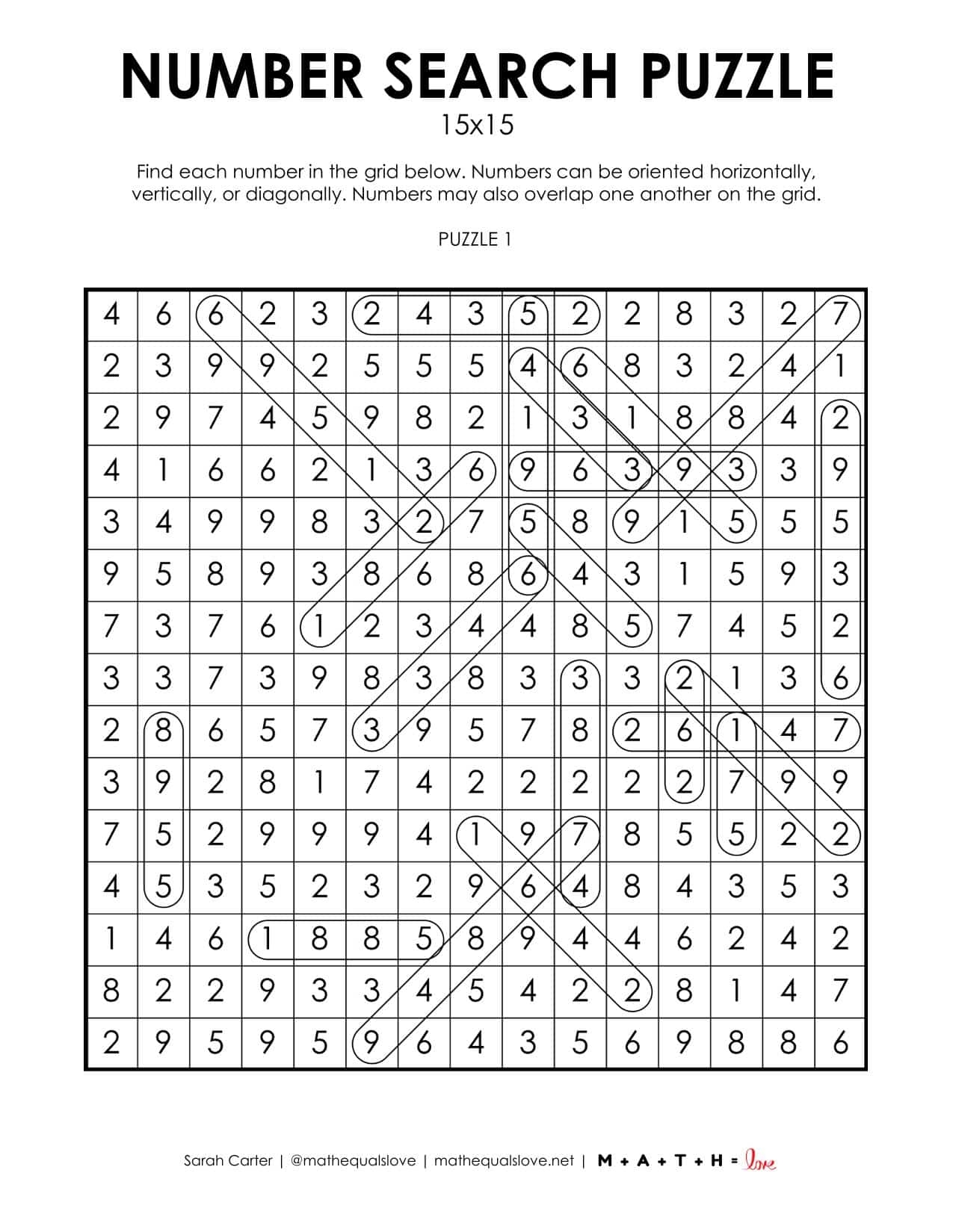 Number Search Puzzle Collection Math Love