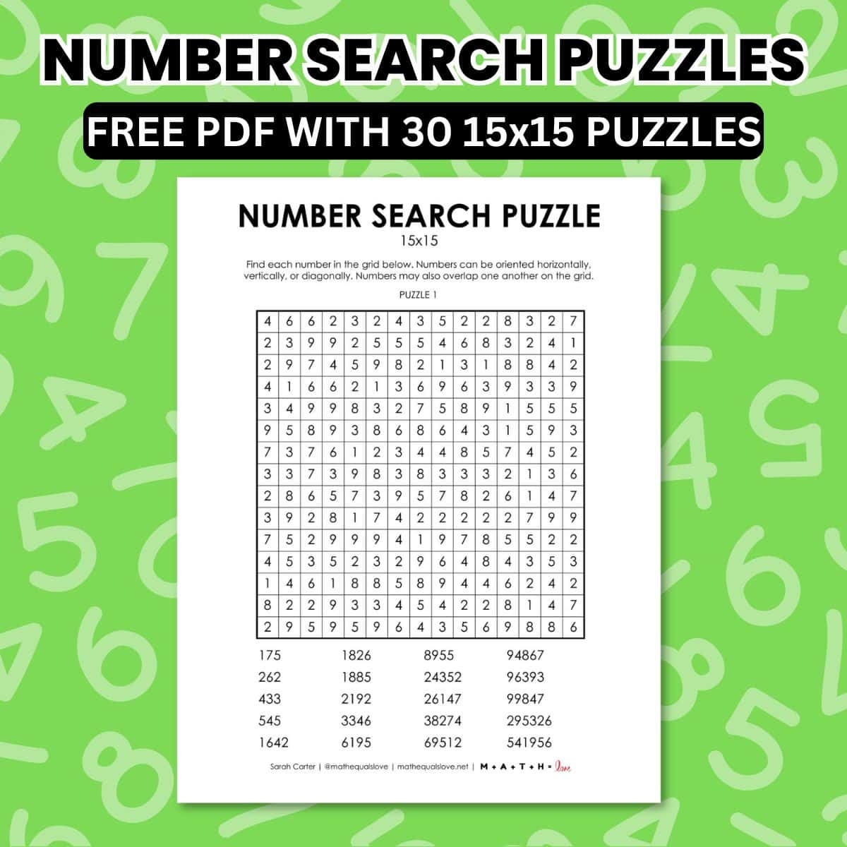 Number Search Puzzles Math Love