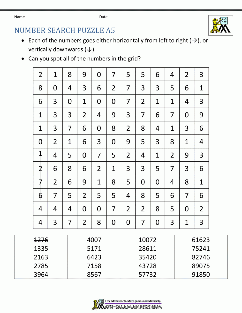 Number Search Puzzles