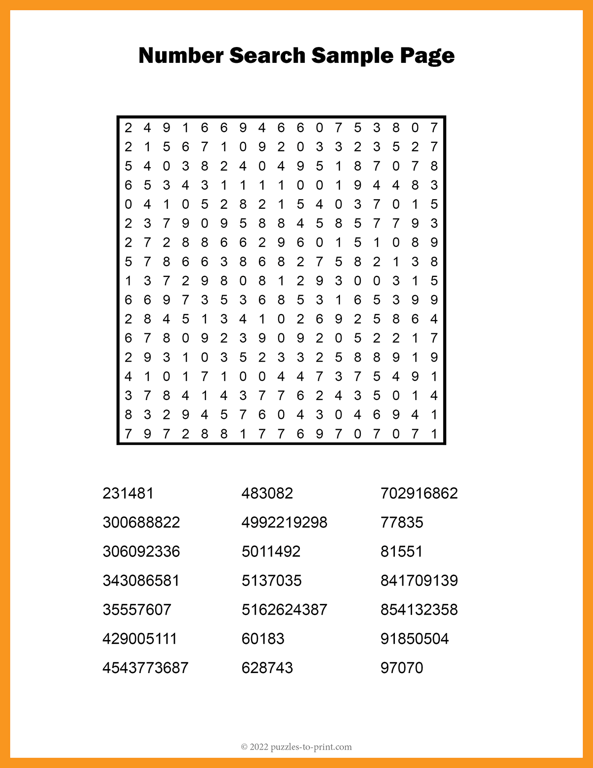 Number Search Puzzles