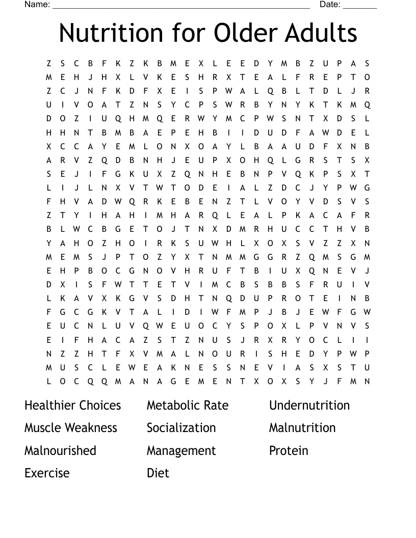 Nutrition For Older Adults Word Search WordMint