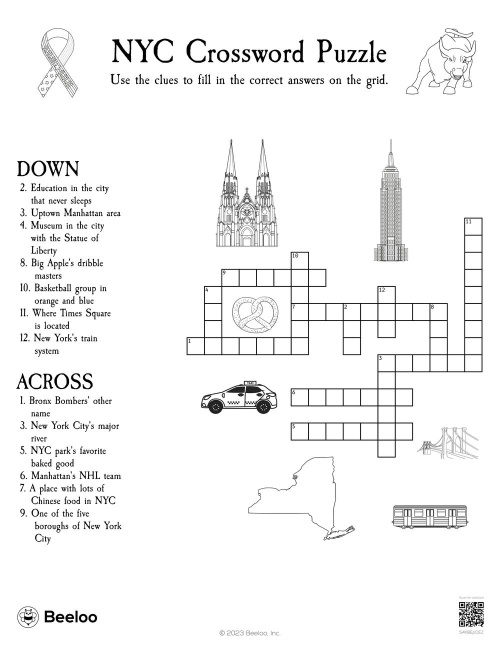 NYC Crossword Puzzle Beeloo Printable Crafts And Activities For Kids