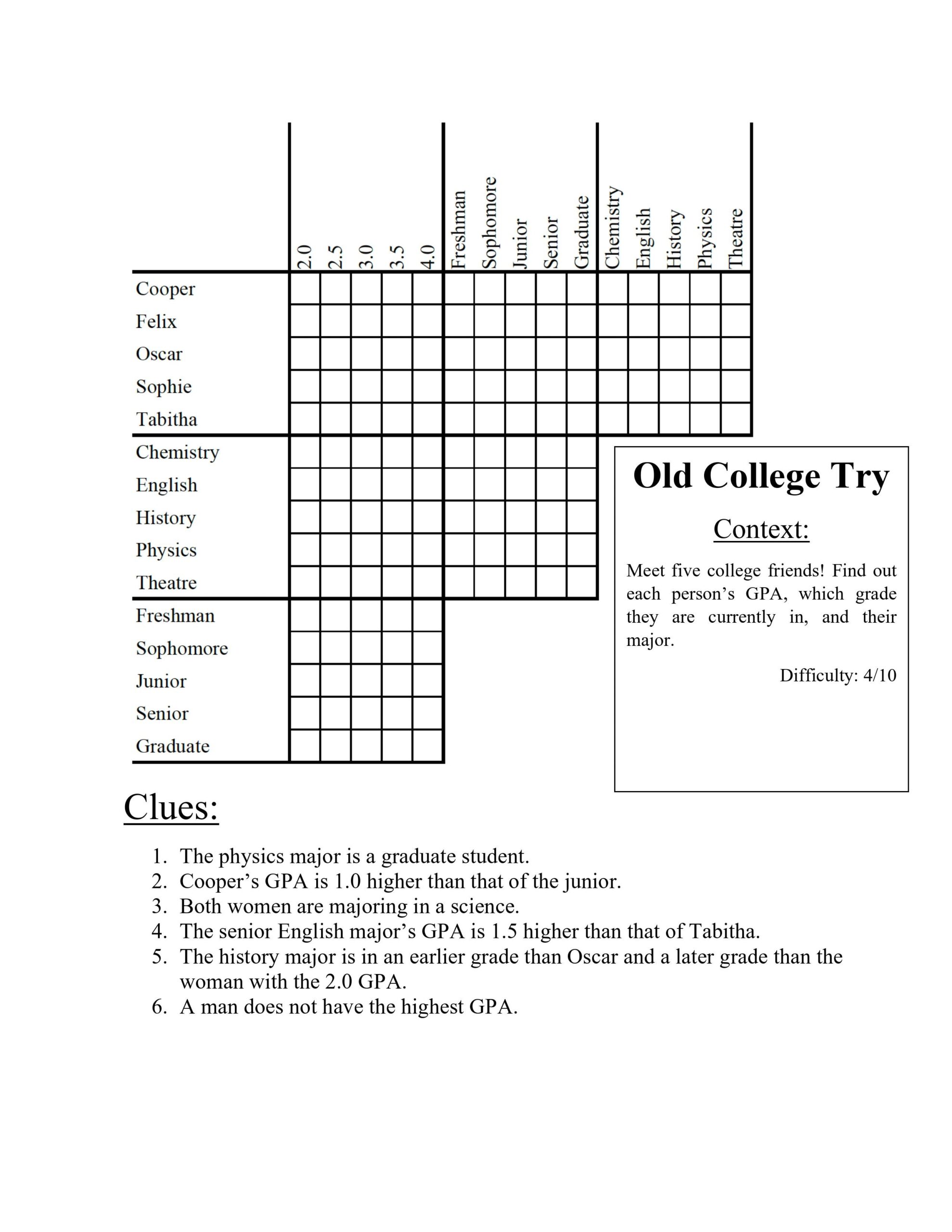 Old College Try By Nicole Fegan Paradox Puzzles