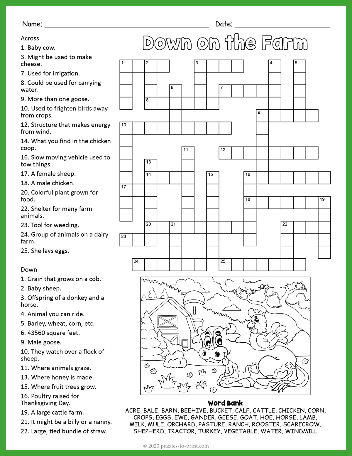 On The Farm Crossword