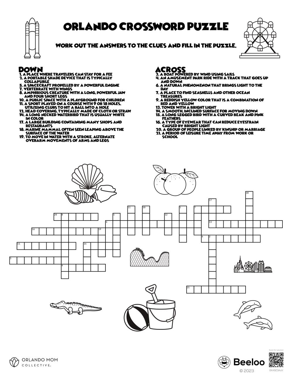 Orlando themed Crossword Puzzles Beeloo Printable Crafts And Activities For Kids