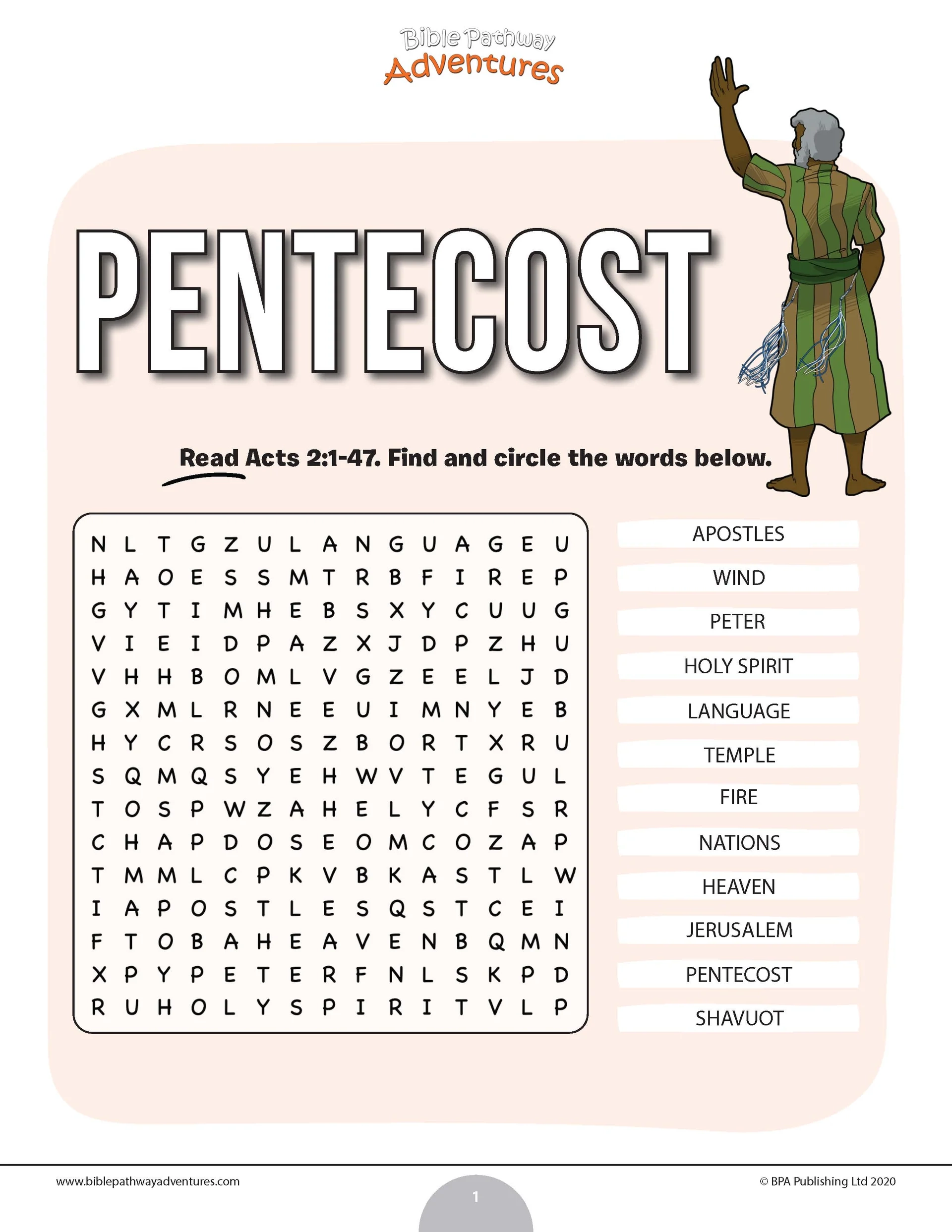 Pentecost Bible Word Search PDF Bible Pathway Adventures