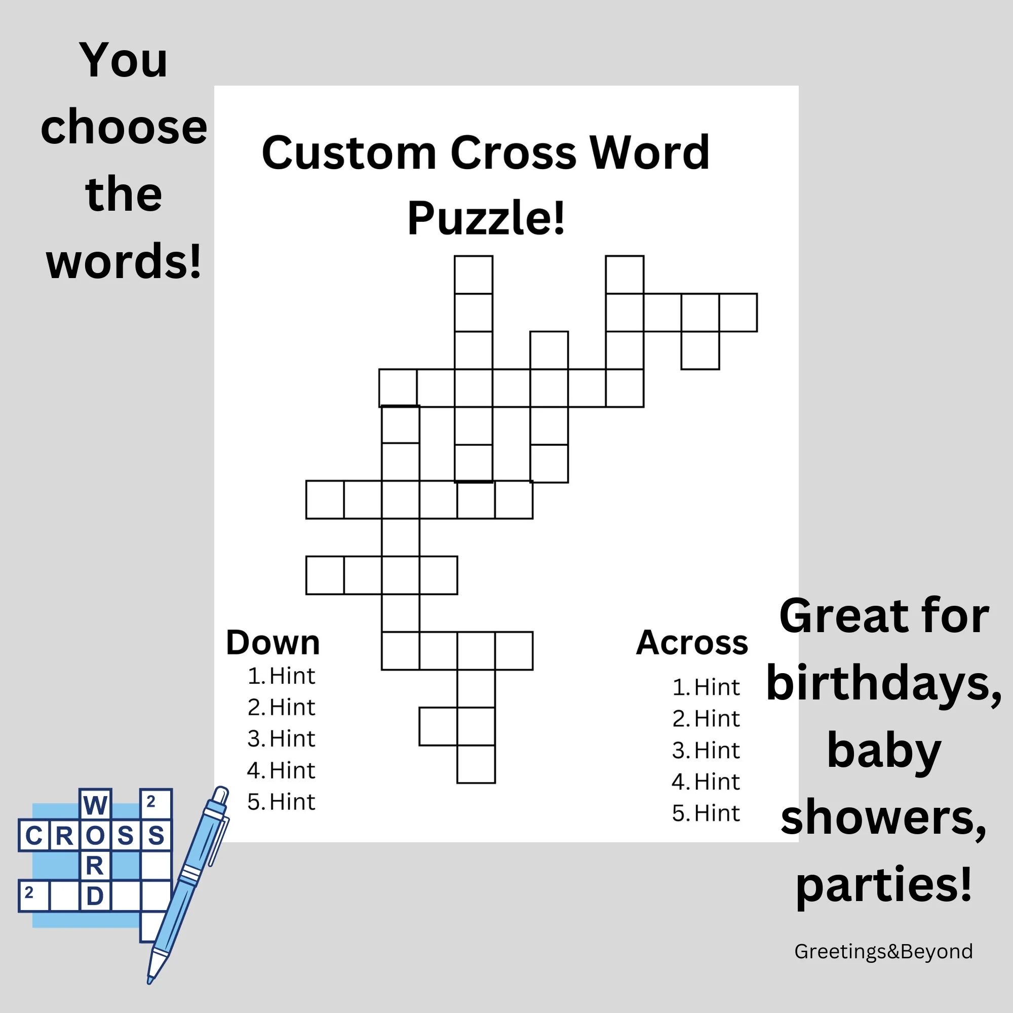Personalized Crossword Puzzle Gift Custom Letter Size digital Download Etsy