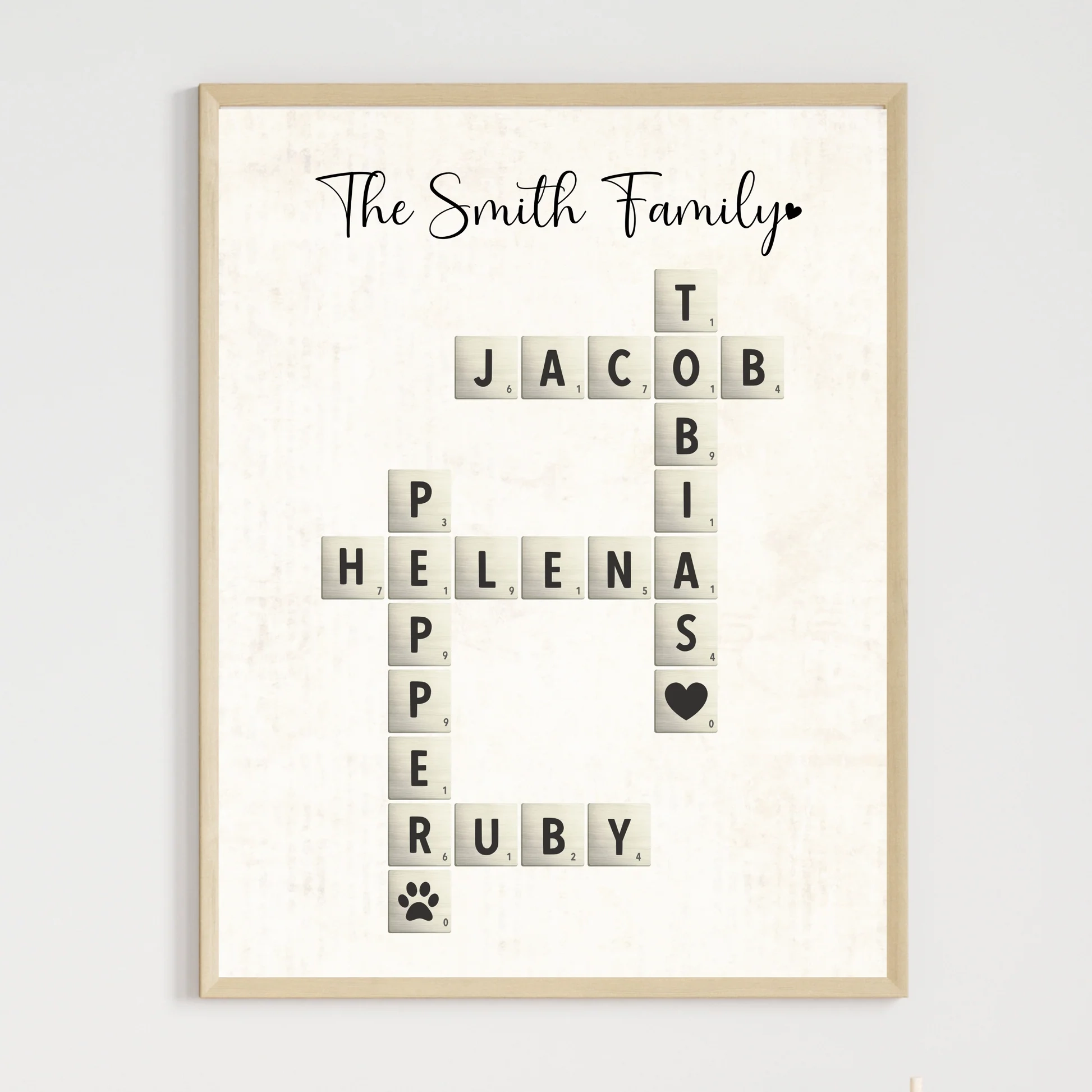 Personalized Family Name Sign Printable Custom Crossword Scrabble Let Scribbled LLC