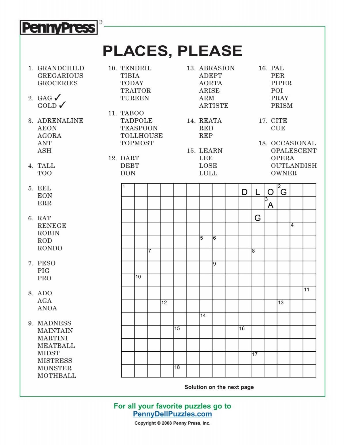 Places Please PennyDellPuzzles