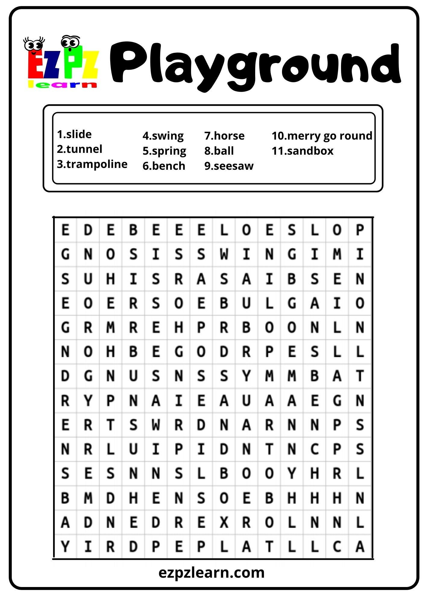 Playground Word Search Ezpzlearn Playground Word Search Ezpzlearn