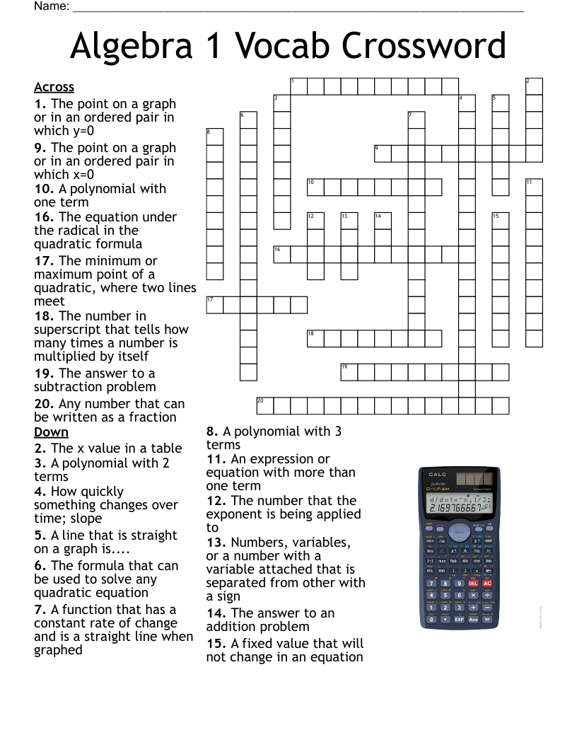 Pre Algebra Crossword Puzzle WordMint