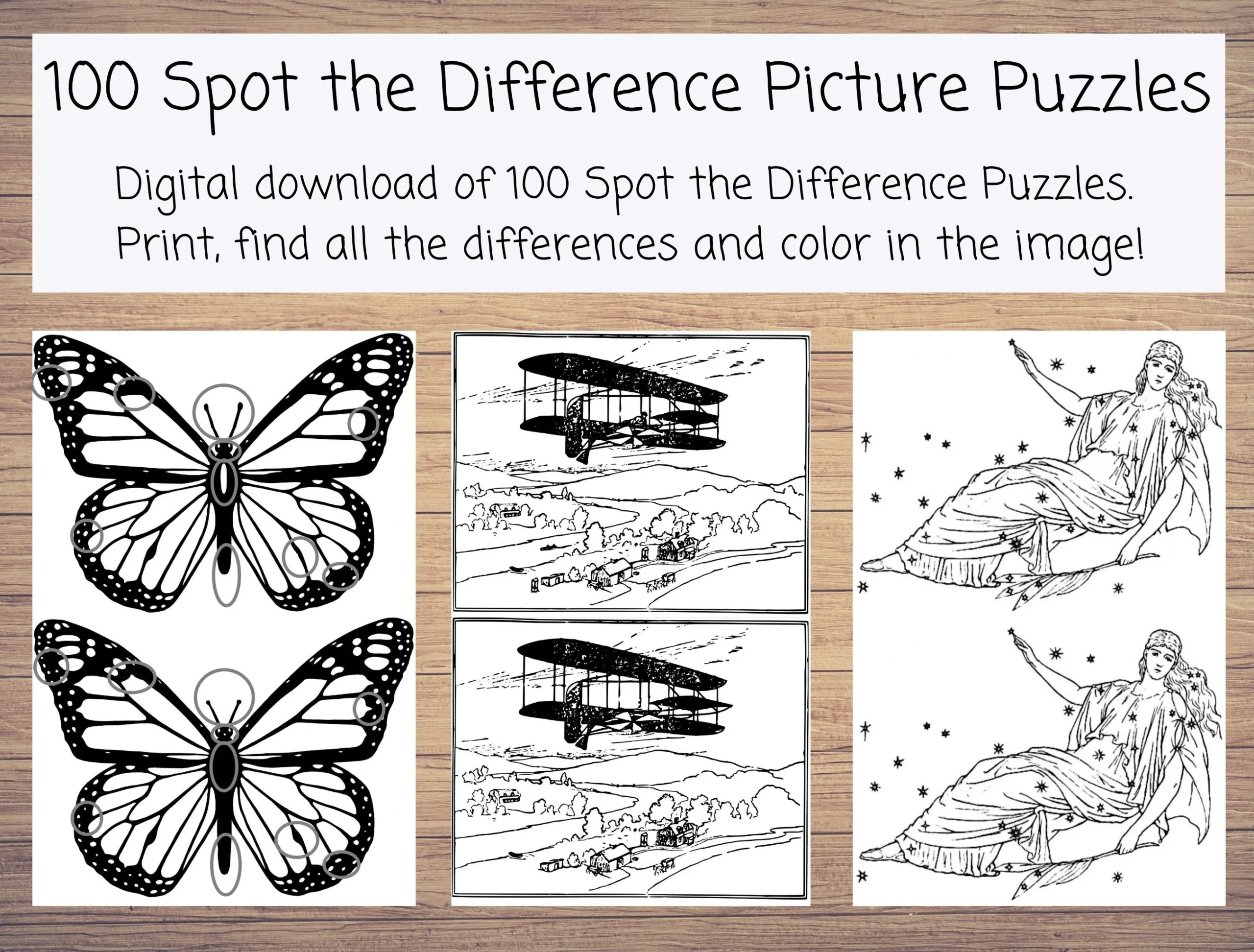Printable 100 Spot The Difference Picture Puzzles Activity PDF Bundle For Adults And Teens Variety Of Images That Range From Easy To Hard Etsy