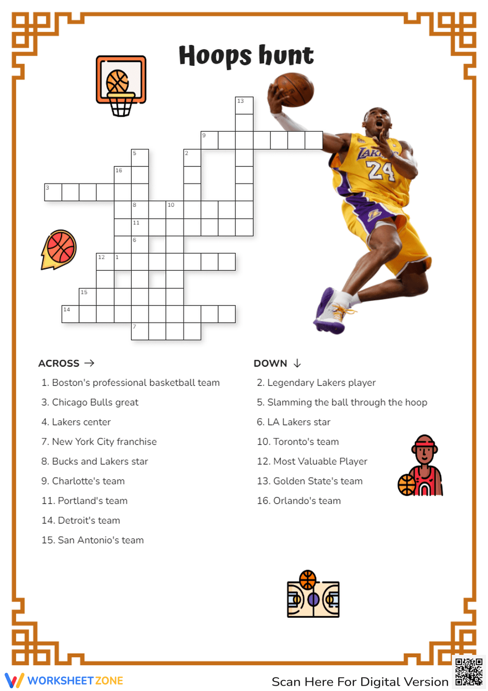 Printable 2nd Grade NBA Crossword Puzzles Worksheets