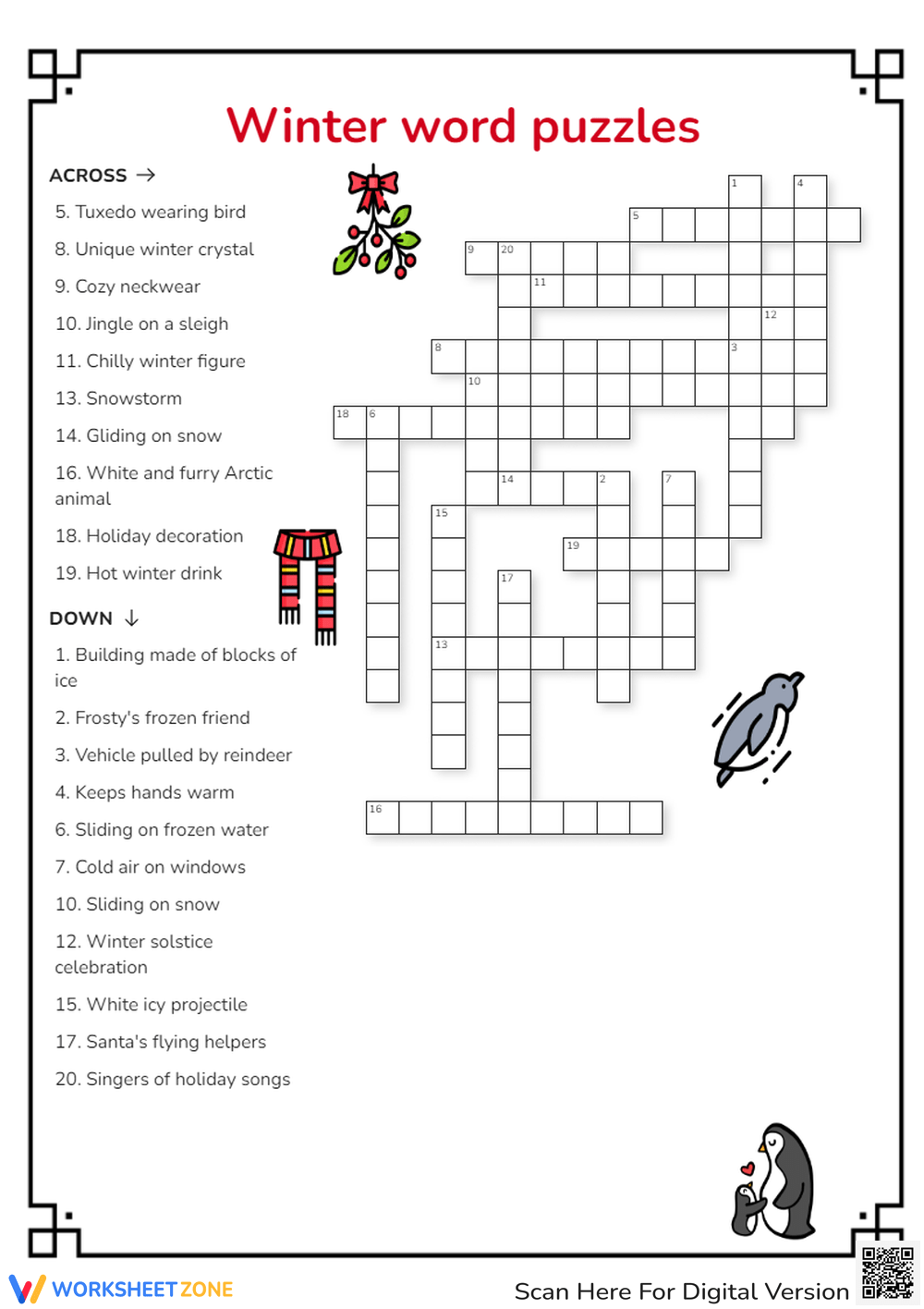 Printable 2nd Grade Winter Crossword Worksheets