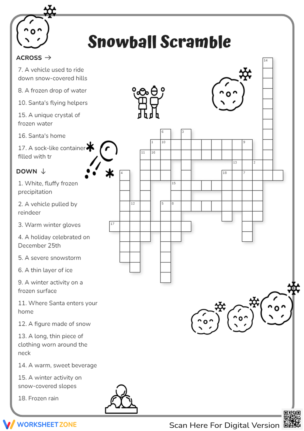 Printable 3rd Grade Winter Crossword Worksheets