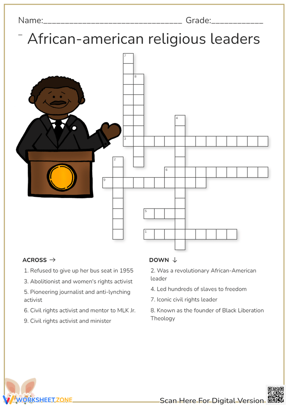 Printable Black History Crossword Puzzle Worksheets Download