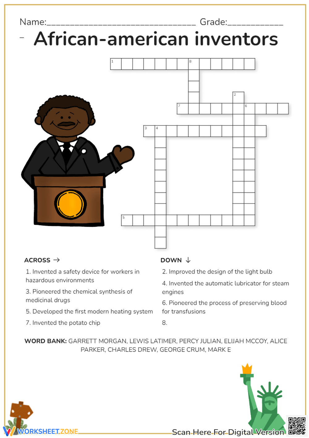 Printable Black History Crossword Puzzle Worksheets Download