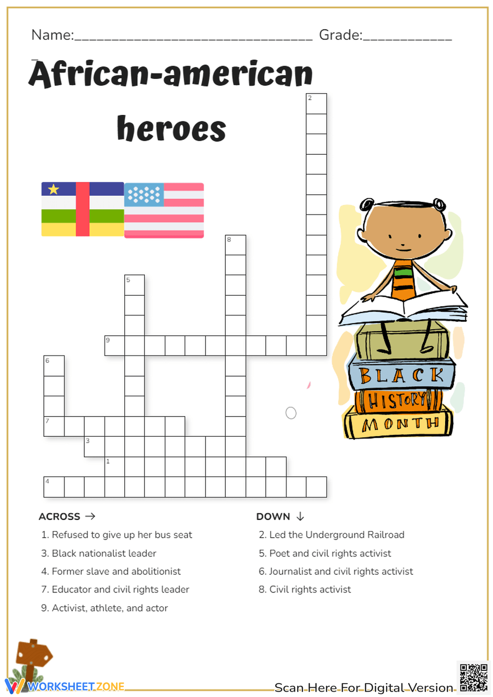 Printable Black History Crossword Puzzle Worksheets Download