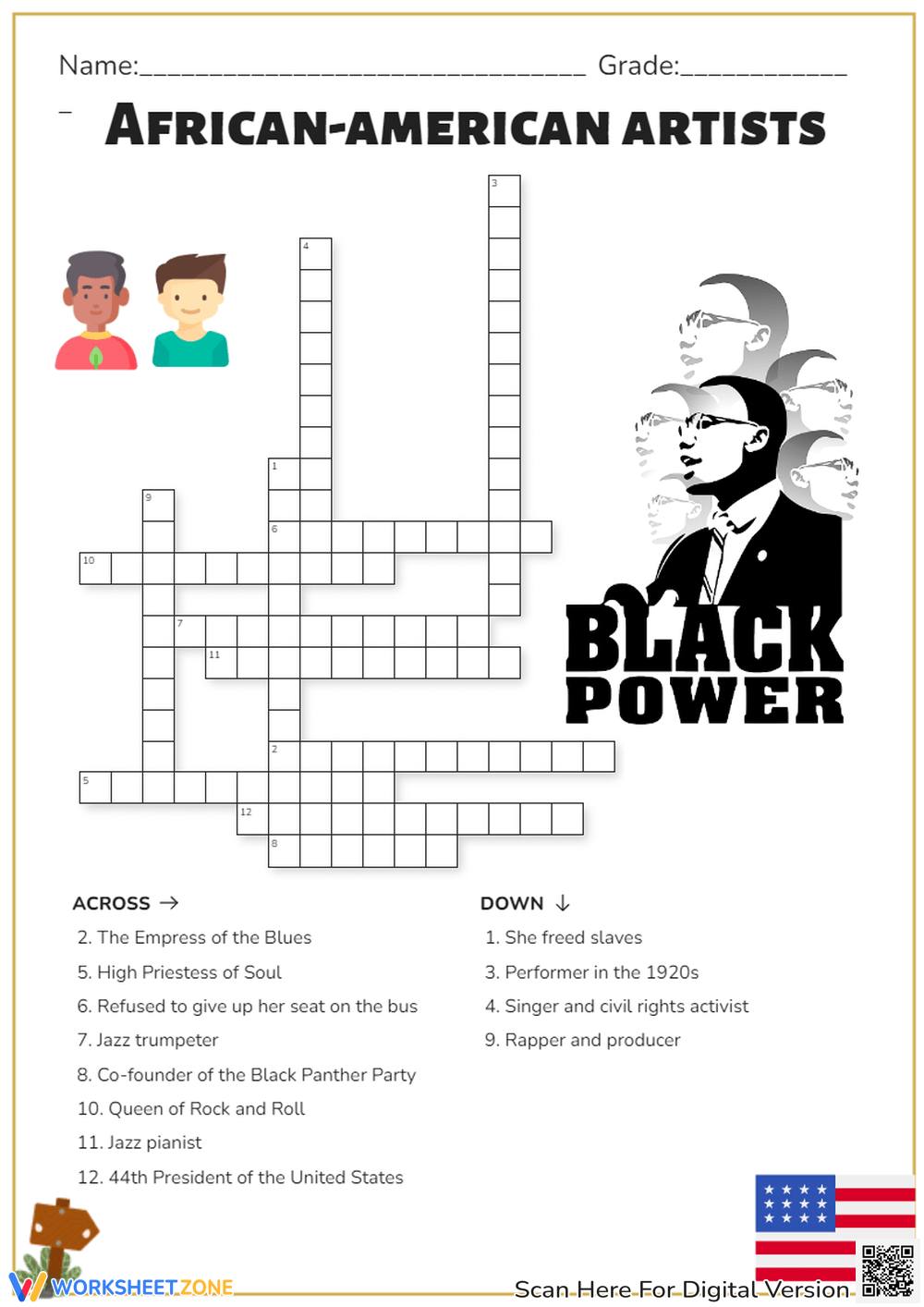 Printable Black History Crossword Puzzle Worksheets Download