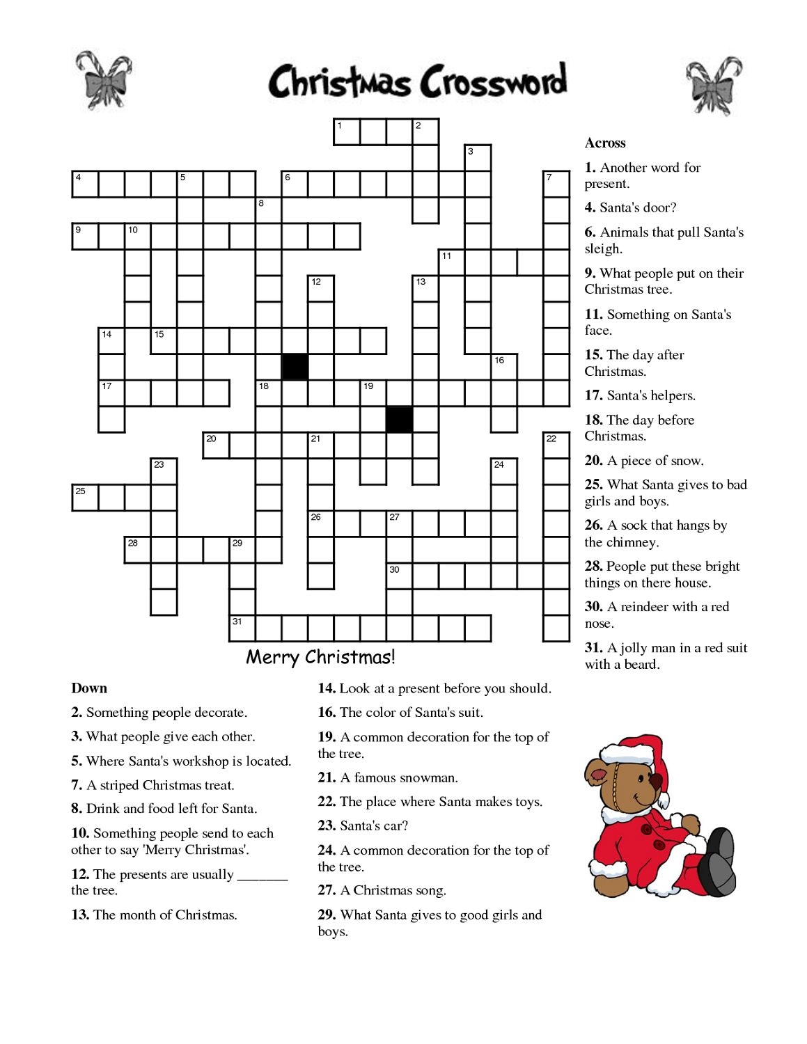 Printable Christmas Crossword Puzzle For Adults Worksheets Library
