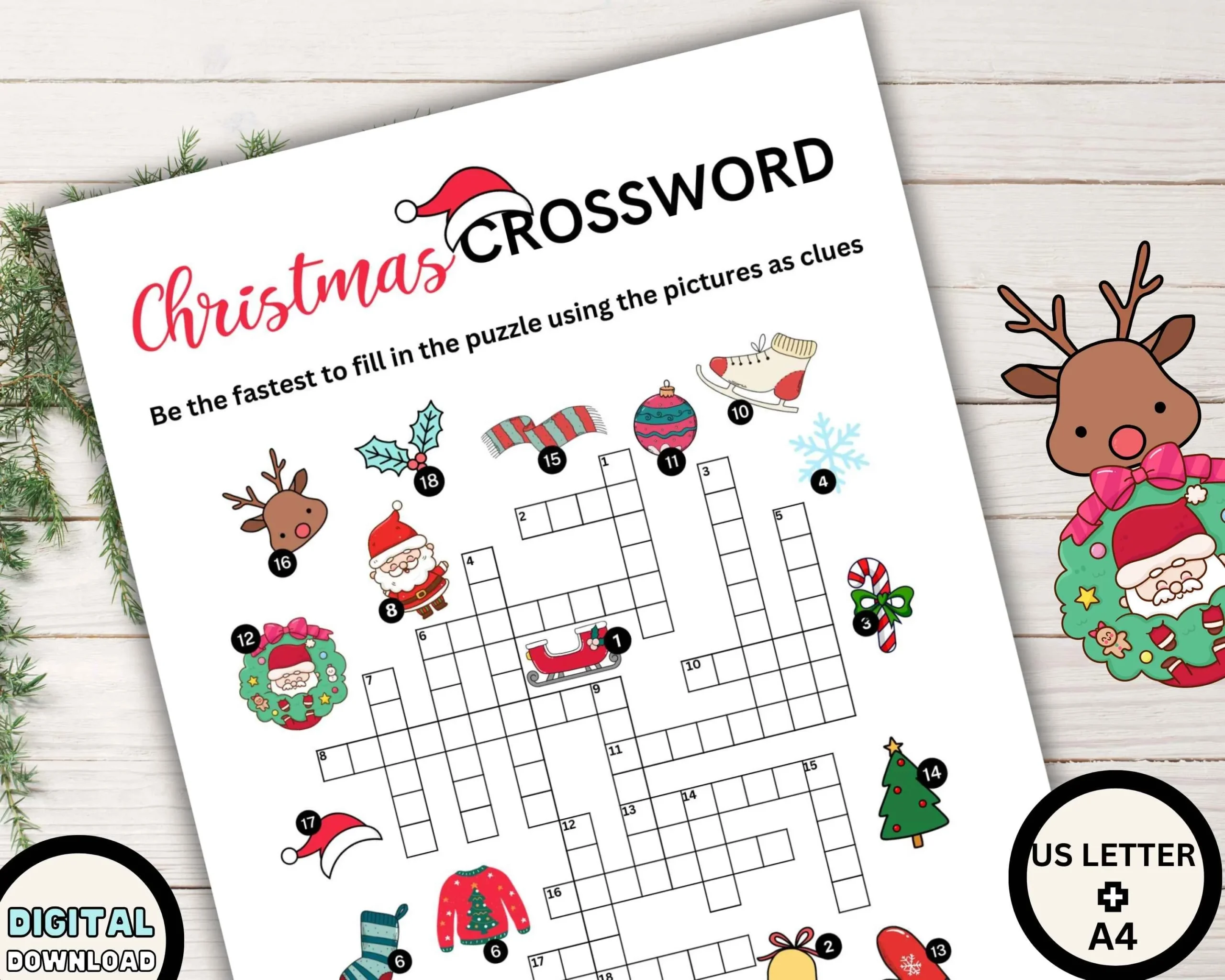 Printable Christmas Crossword Puzzle Kids Christmas Word Games Activities Family Games Classroom Christmas Party Game Digital Download Etsy