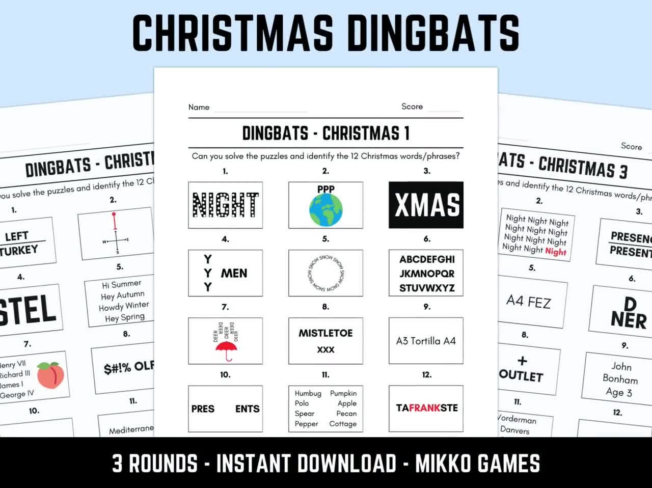 Printable Christmas Dingbats Picture Quiz With Answers Downloadable Xmas Rebus Puzzles Pub Quiz Sheets Family Game Night Etsy