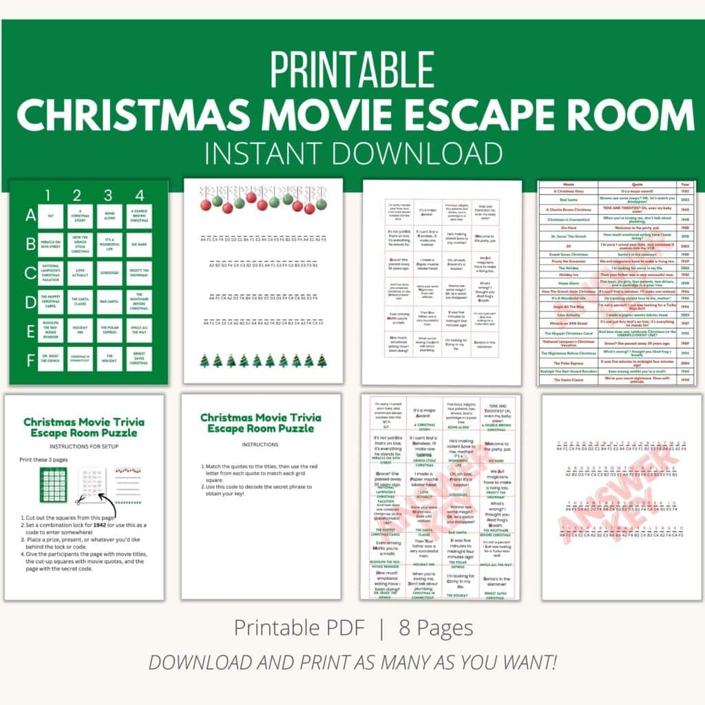 Printable Christmas Movie Escape Room Game