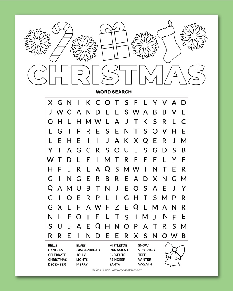Printable Christmas Word Search Chevron Lemon