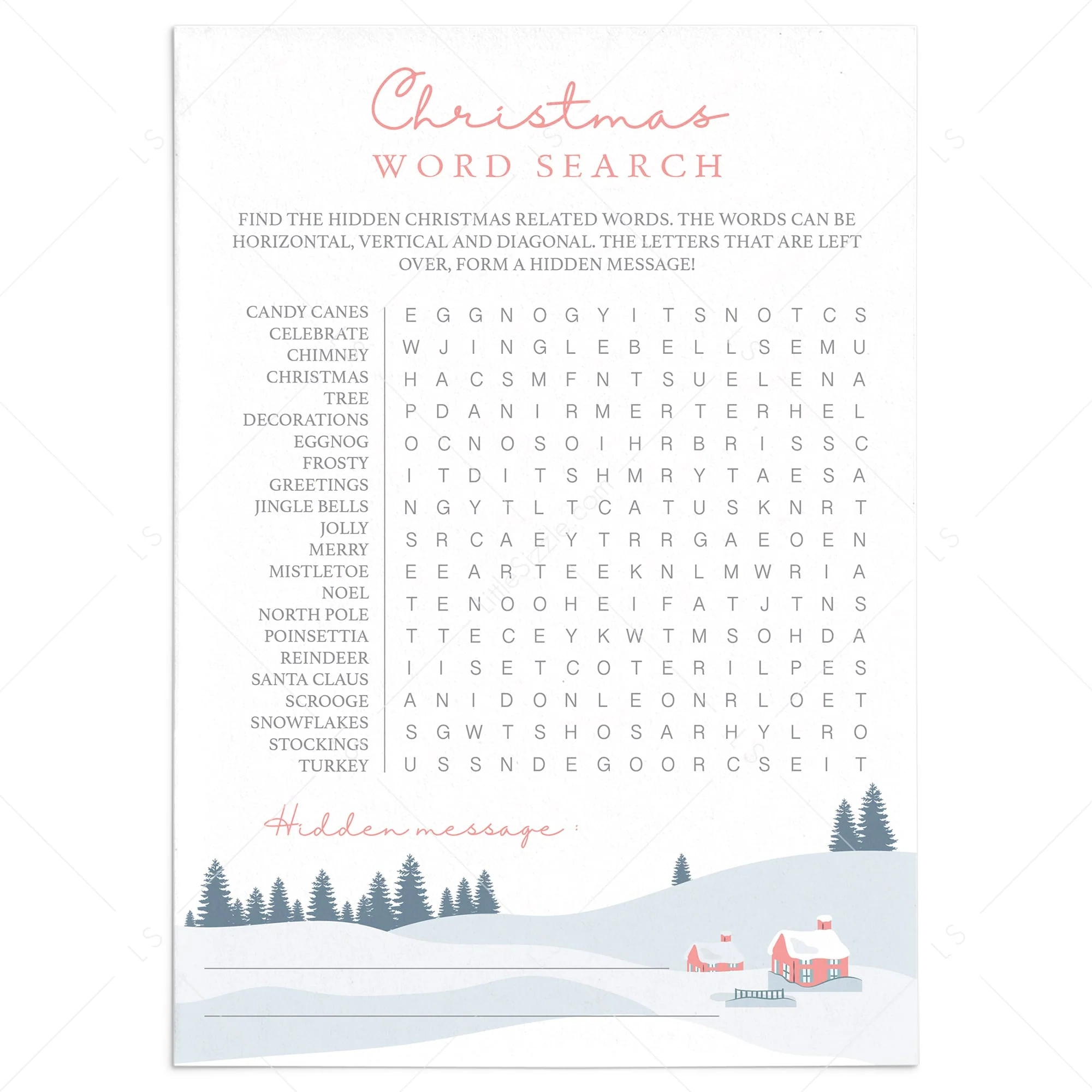 Printable Christmas Word Search For Kids And Adults Instant Download LittleSizzle