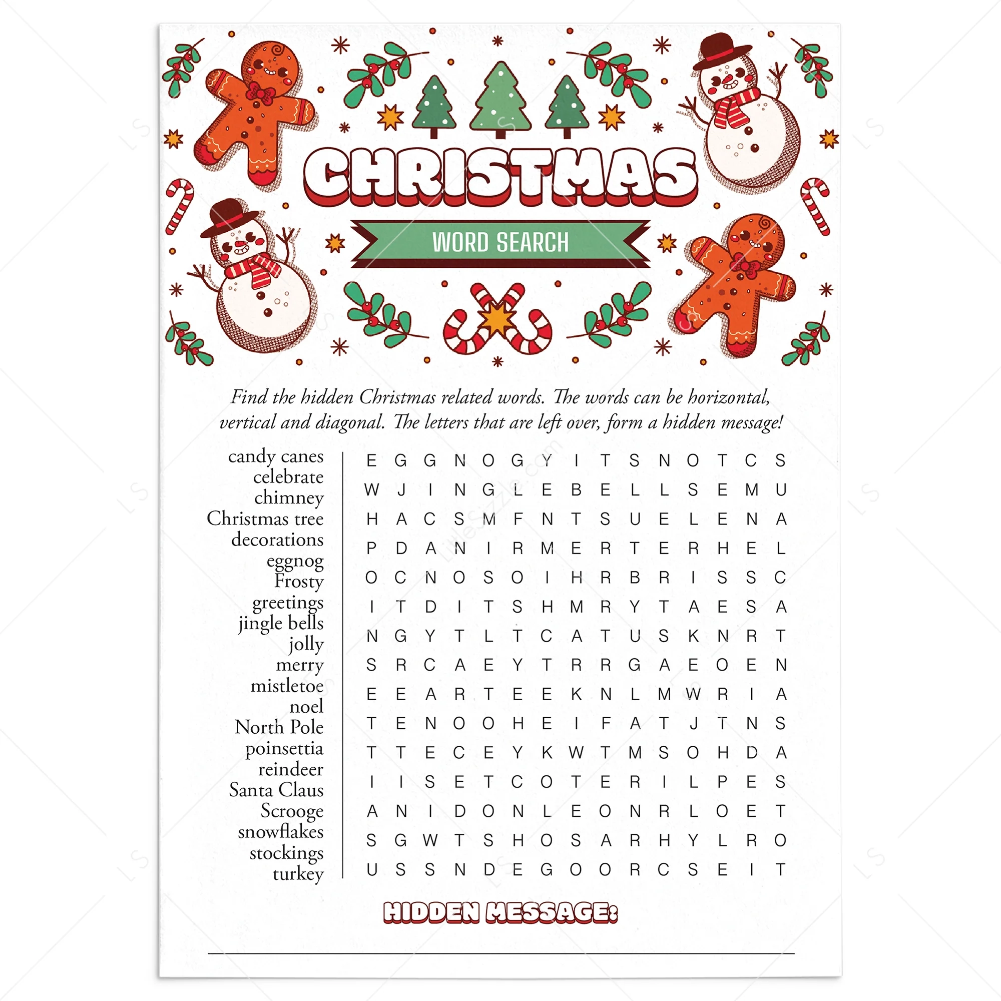 Printable Christmas Word Search With Answers LittleSizzle