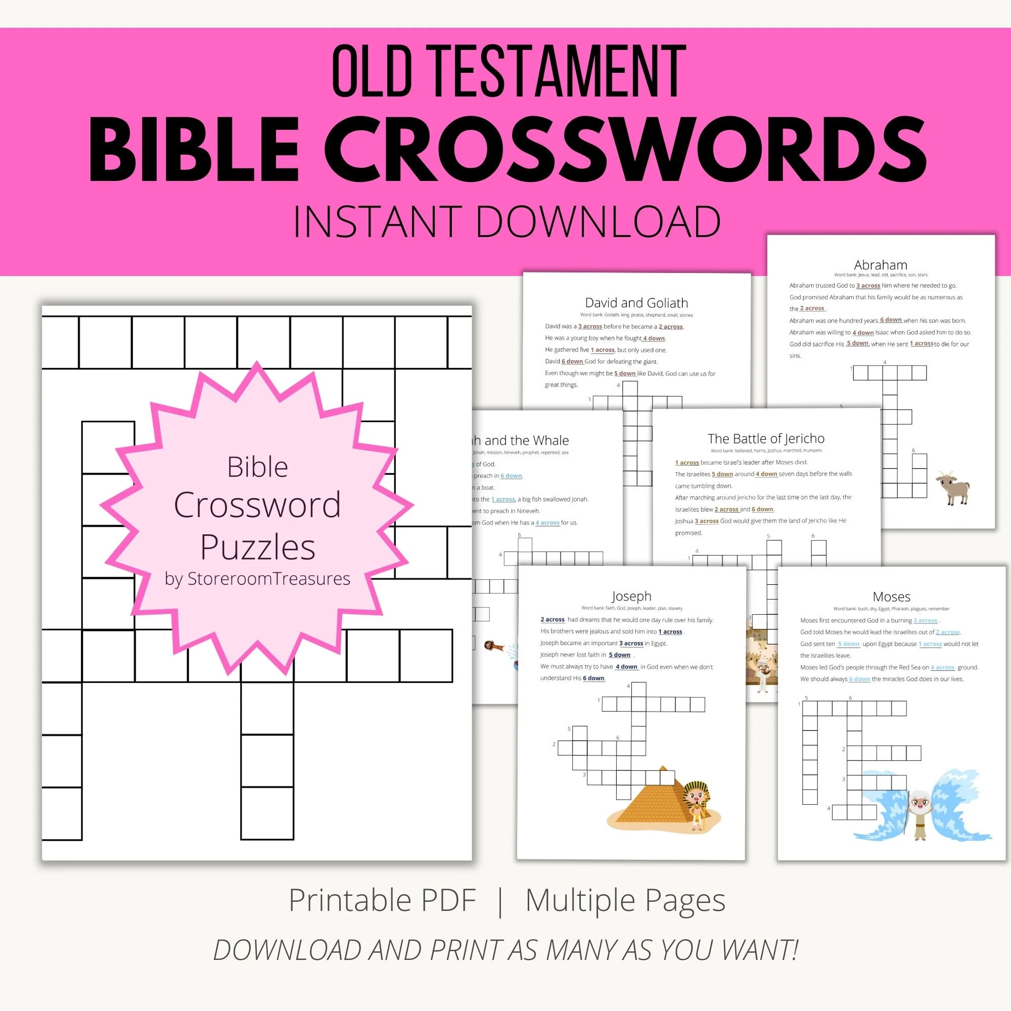 Printable Crossword Puzzle Activity Book Old Testament Etsy