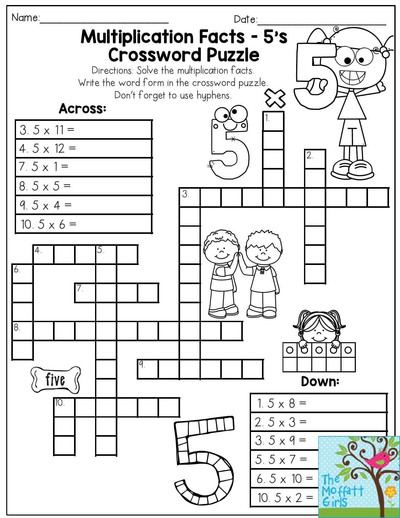 Printable Crossword Puzzle Grade 3 Fun Math Worksheets Math Worksheets Library