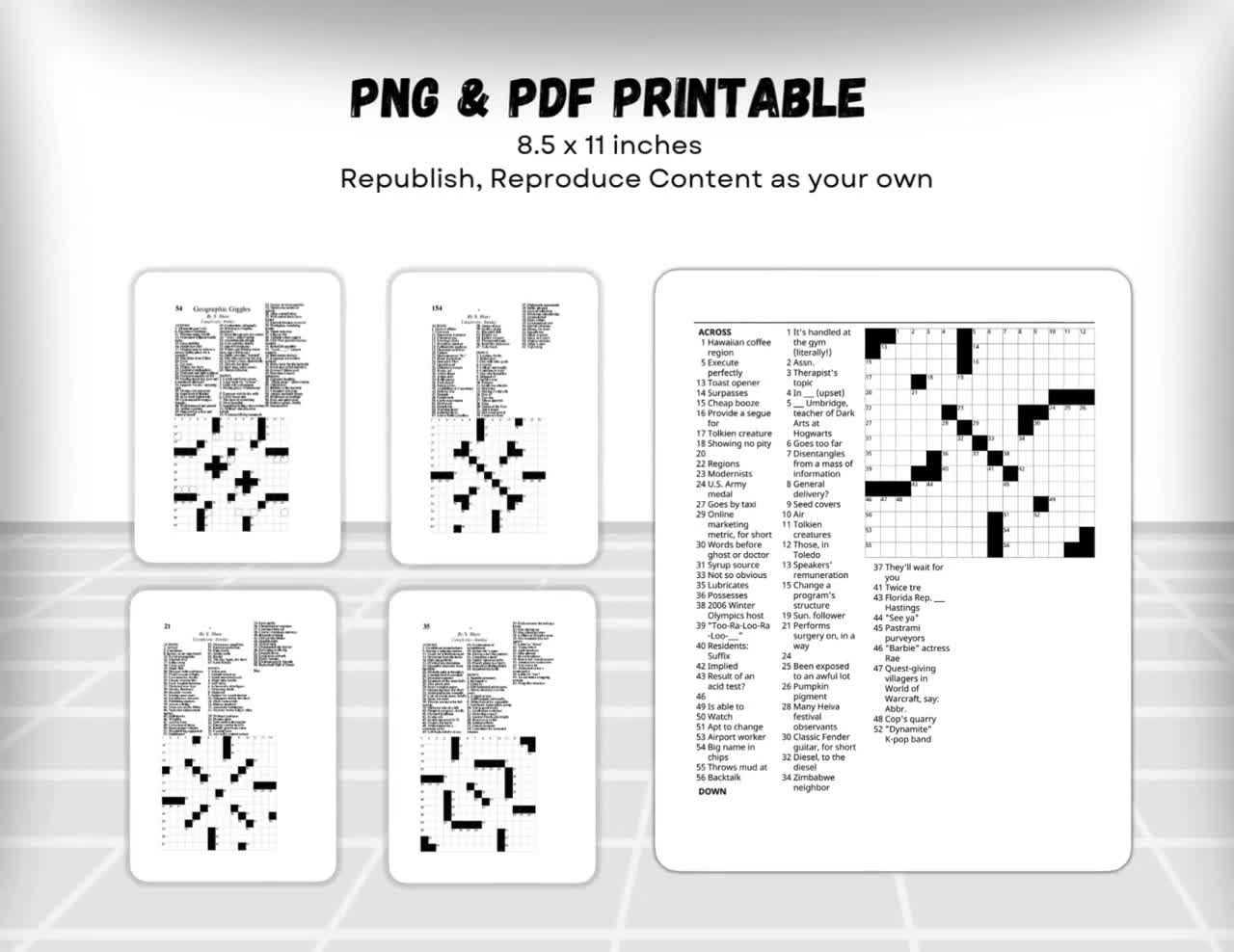 Printable Crossword Puzzles For Adults 150 Themes PDF Etsy