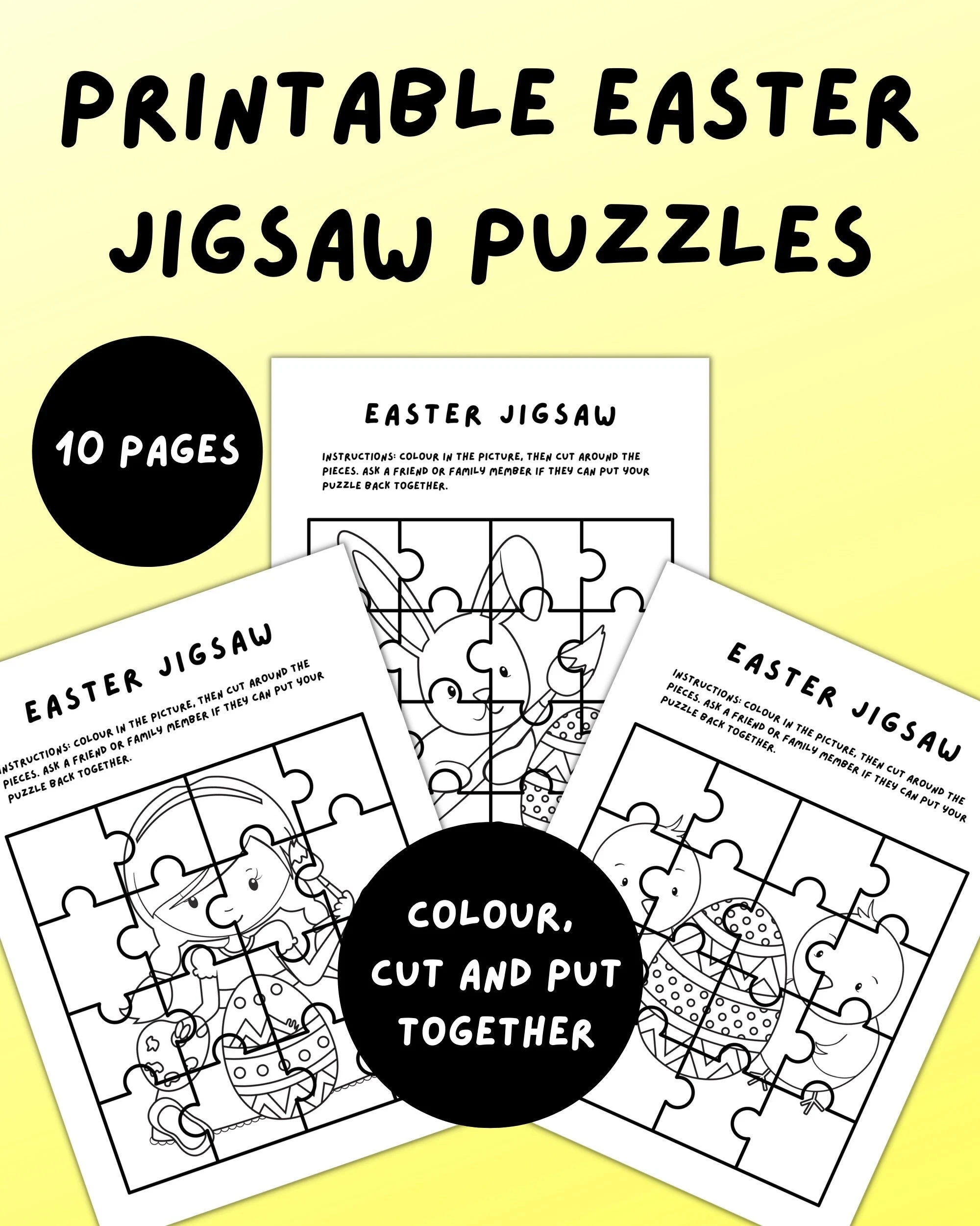 Printable Easter Colouring Jigsaw Puzzles 10 Pages Instant Download PDF Etsy