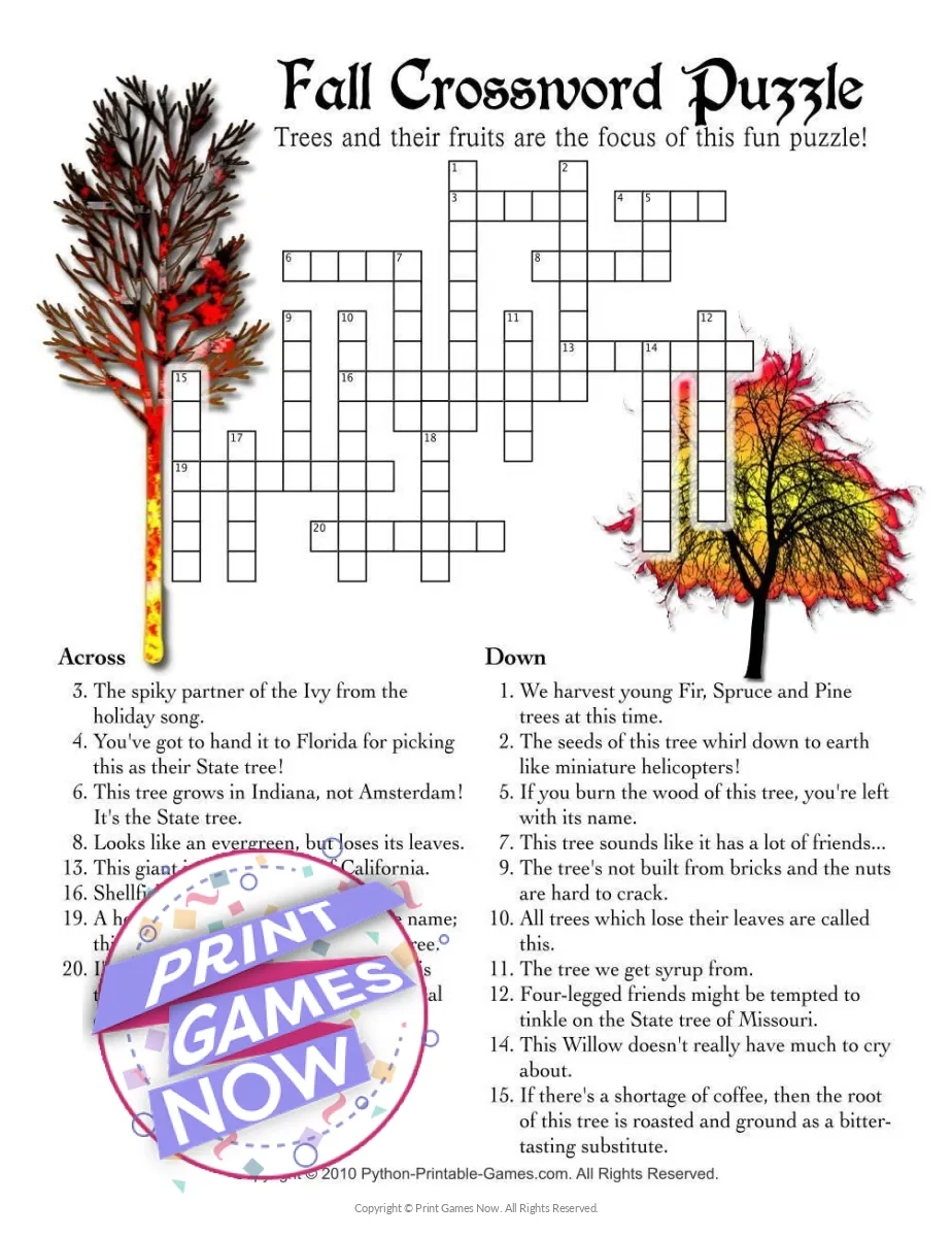 Printable Fall Harvest Fall Crossword Puzzle Party Game Print Games Now