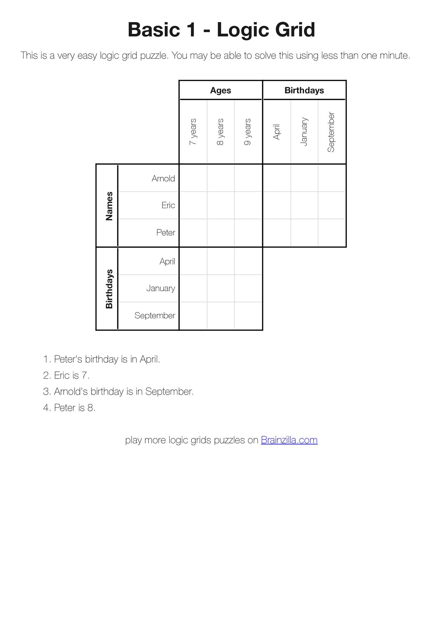 Printable Logic Grid Puzzles Brainzilla pdf DocDroid Worksheets Library