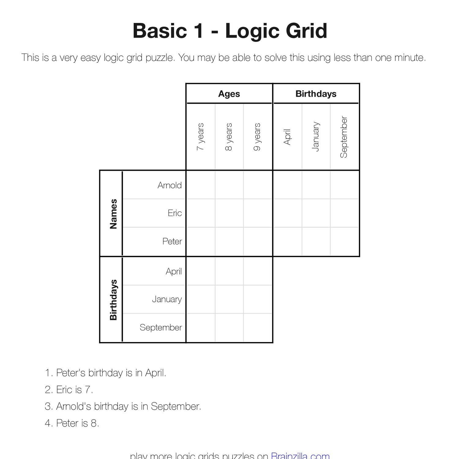 Printable Logic Grid Puzzles Brainzilla pdf DocDroid