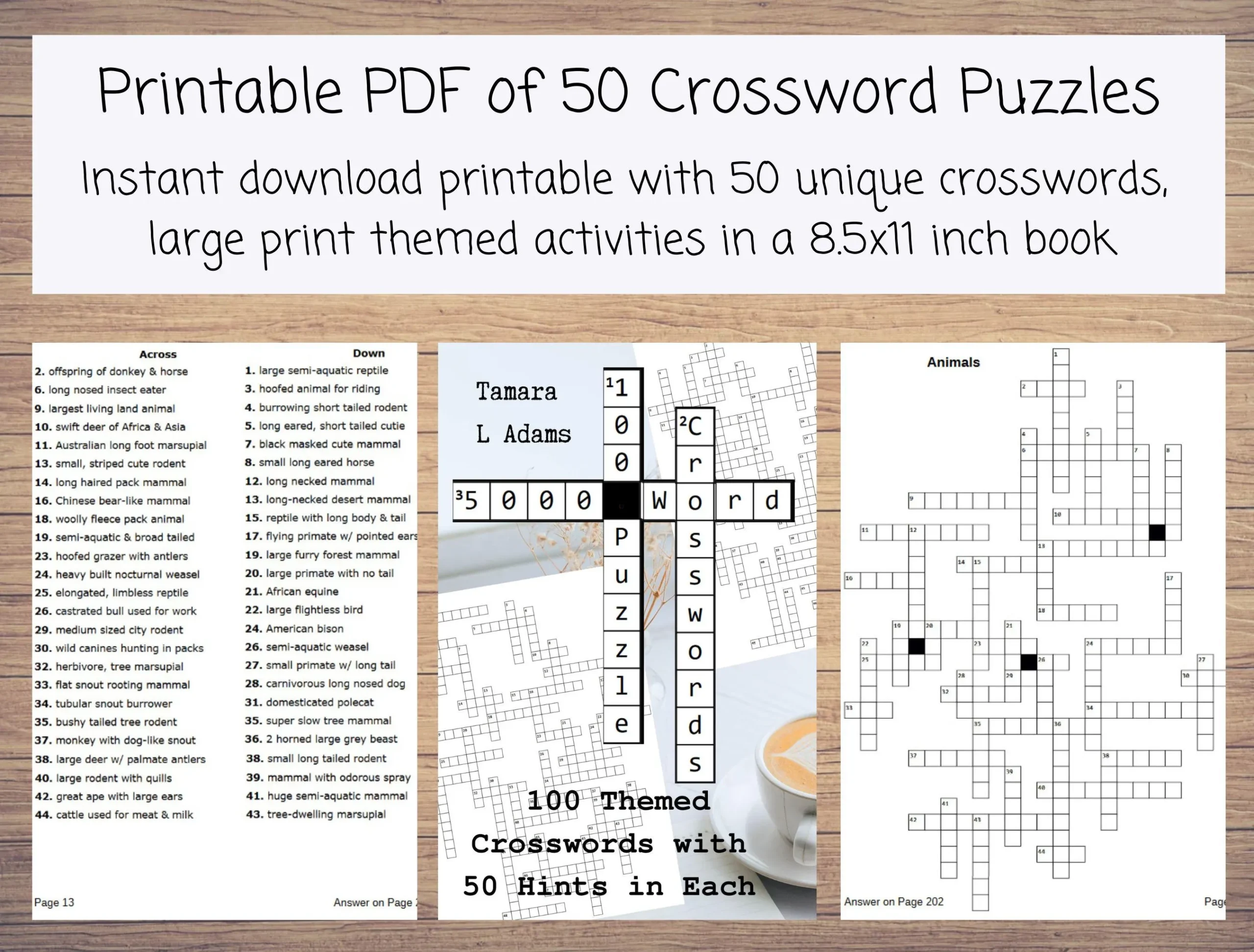 Printable PDF Of 100 Crossword Puzzles With 5000 Unique Words Activity Book For Adults With 50 Clues In Each Crossword Puzzle Large Print Etsy