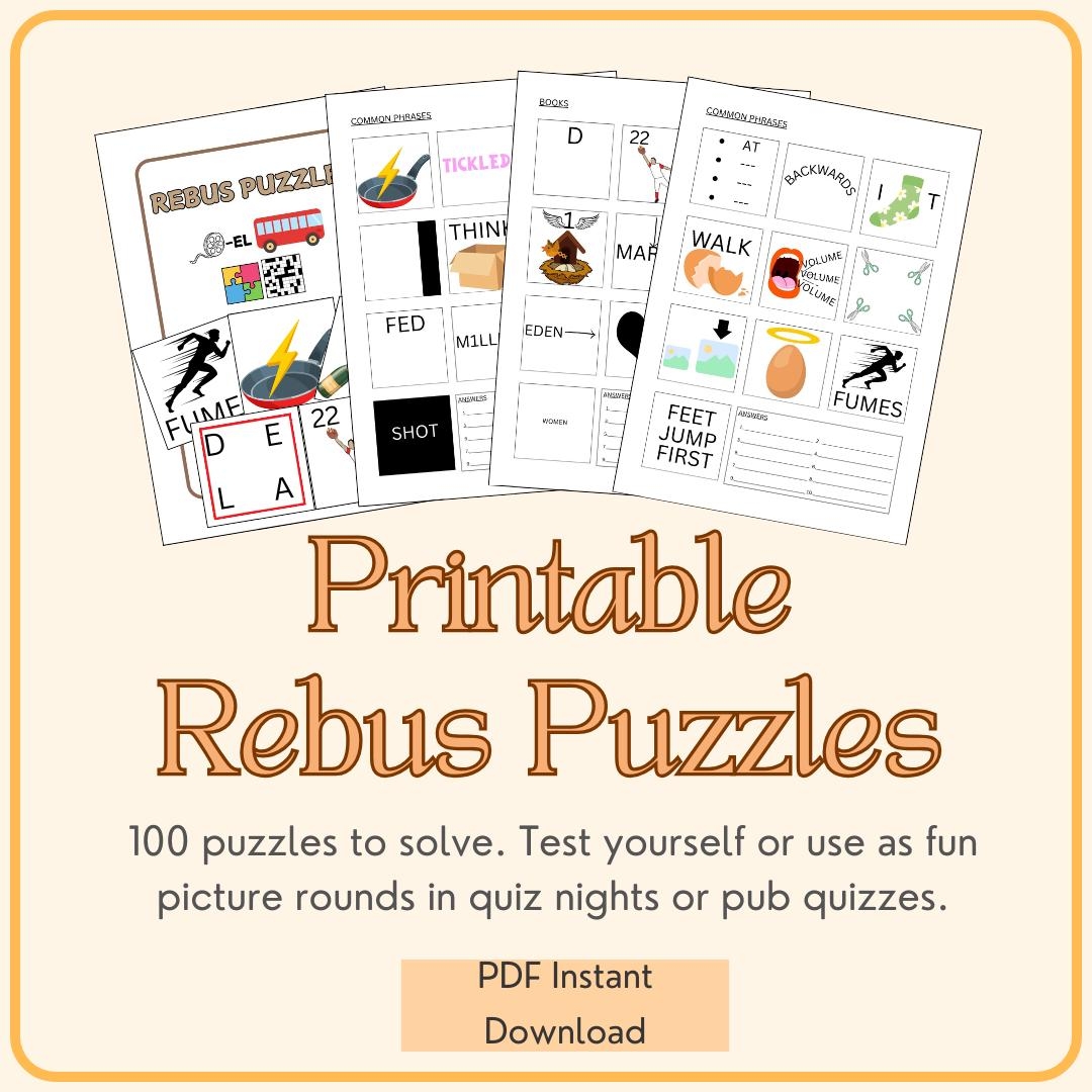 Printable Rebus Puzzles 100 Puzzles To Solve Test Yourself Or Use As Picture Rounds In Quiz Nights Or Pub Quizzes Etsy