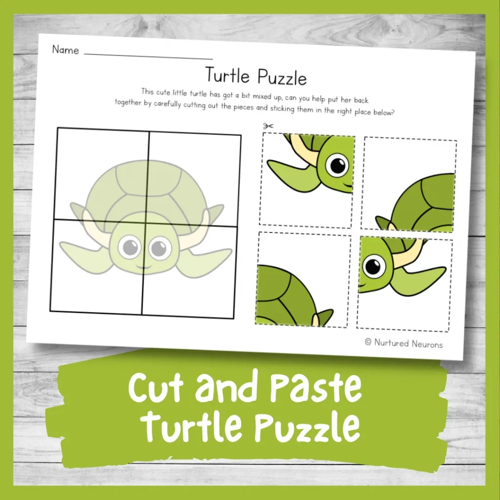 Printable Turtle Puzzle Preschool Cut And Paste Worksheet Nurtured Neurons