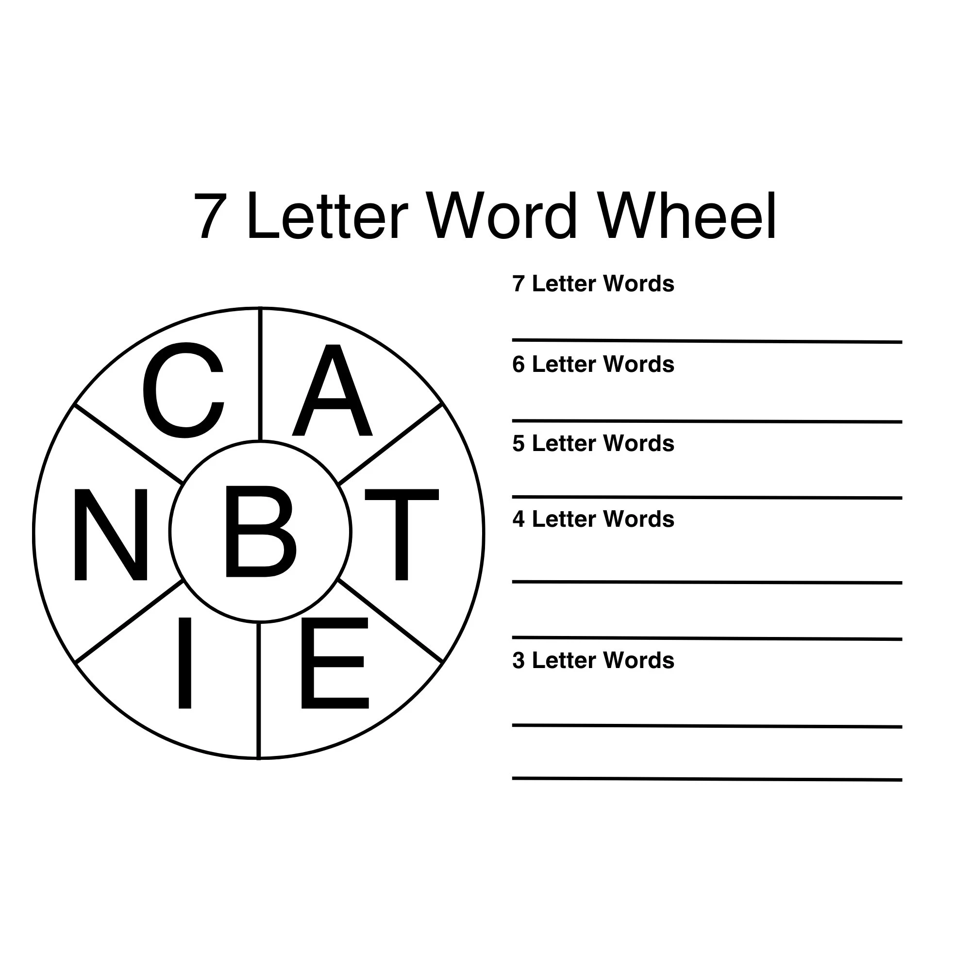 Printable Word Wheel Puzzle 7 Letter Word Game instant Download Etsy