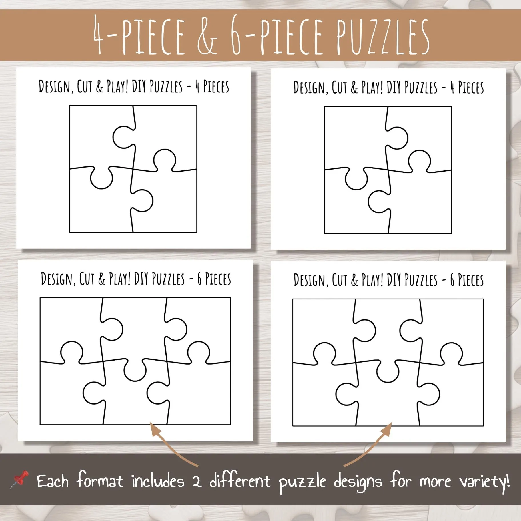 Puzzle Templates 4 To 25 Pieces Create Your Own Puzzle Custom DIY Puzzle Jigsaw Puzzle For Kids Printable PDF not Editable Etsy