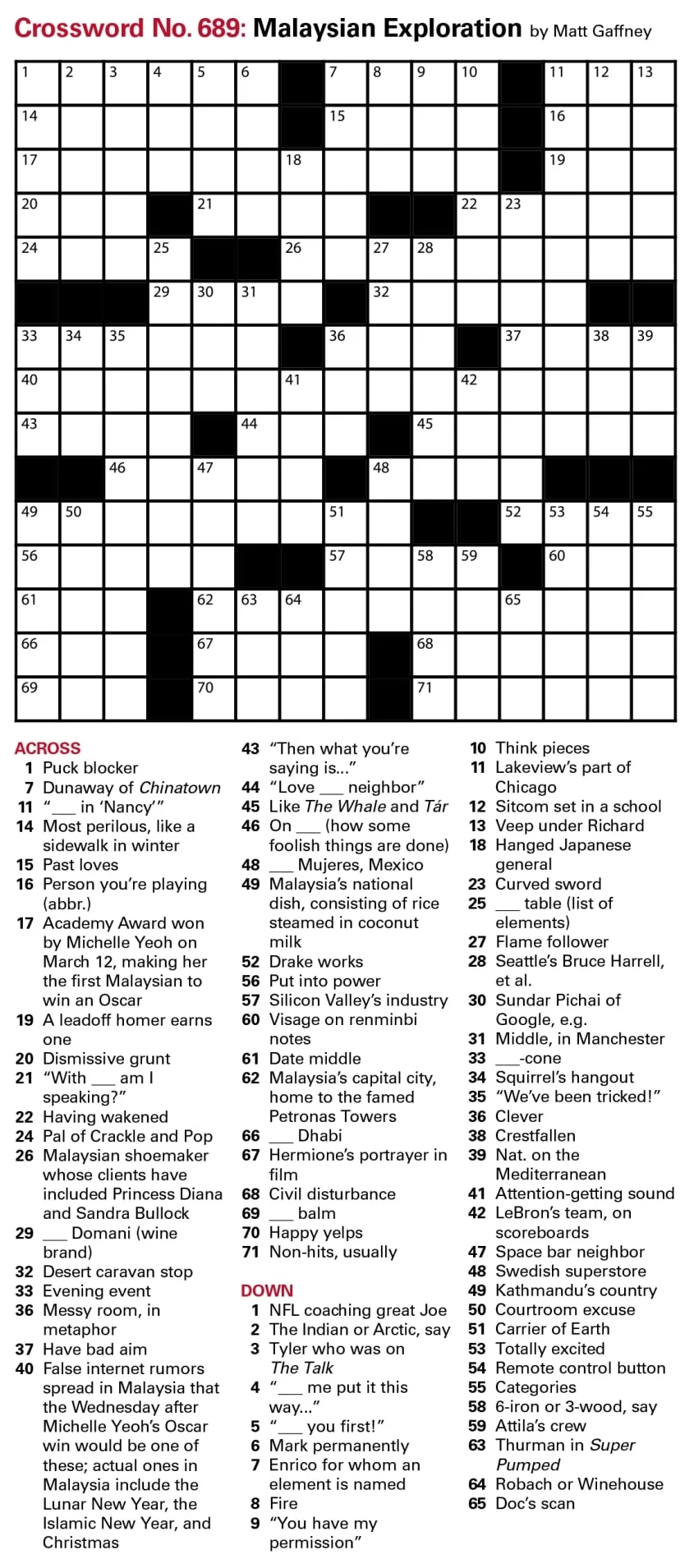 Puzzles Printable Crossword Issue March 31 2023