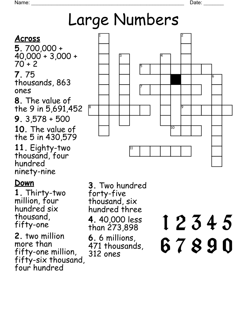 Reading Numbers Up To 1000 Crossword WordMint