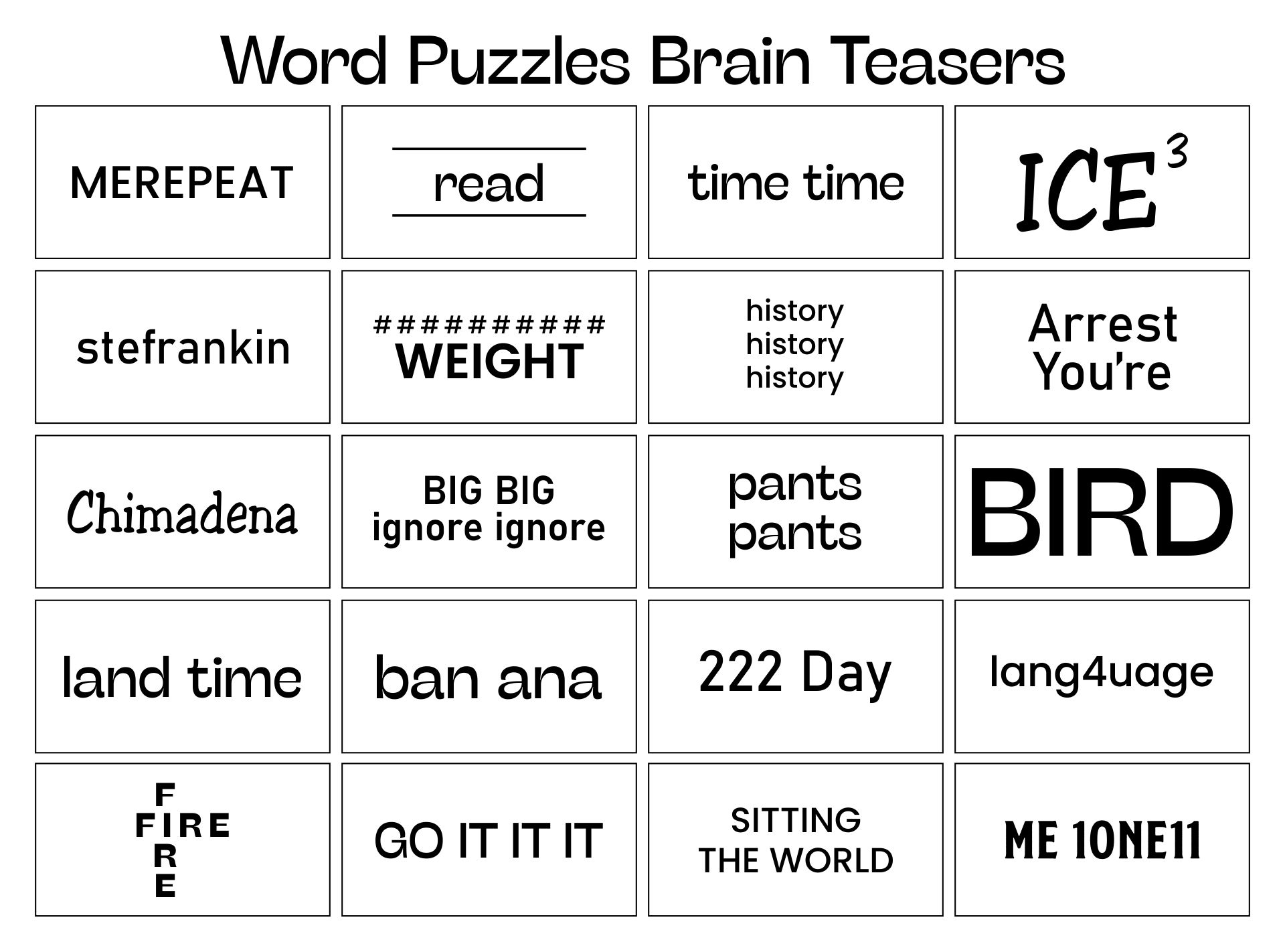 Rebus Puzzle Brain Teasers 10 Free PDF Printables Printablee